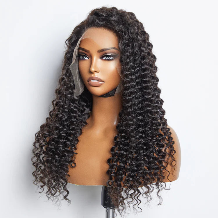 13x6 Glueless 3D cap pre-bleached deep curly transparent lace front wig