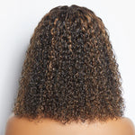14" 5x5 closure lace wig kinky curly brazilian human virgin hair 150% density color P2/30