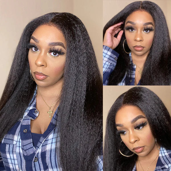 4 c Edges 1 kinky edges straight and body wavy HD glueless mid-part  long lace closure 150%