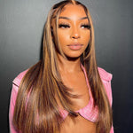 13x4 lace front highlight brown/blonde straight layered 180%