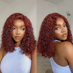 14" 4X4 PRE-PLUCKED REDDISH BROWN CURLY GLUELESS CLOSURE