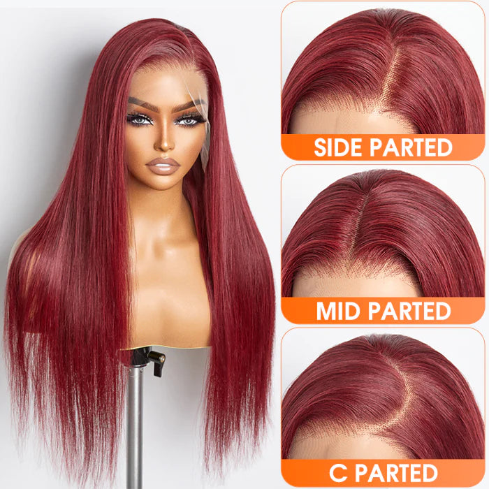 13x4 burgundy 24" lace front straight wig 150%
