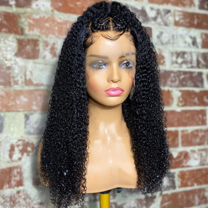 18" 13x5 Afro with heart shaped braids lace front wig 250% density