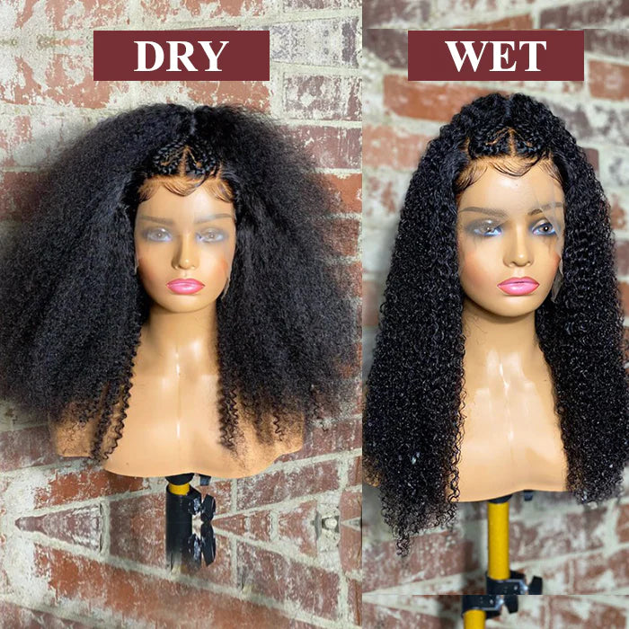 18" 13x5 Afro with heart shaped braids lace front wig 250% density