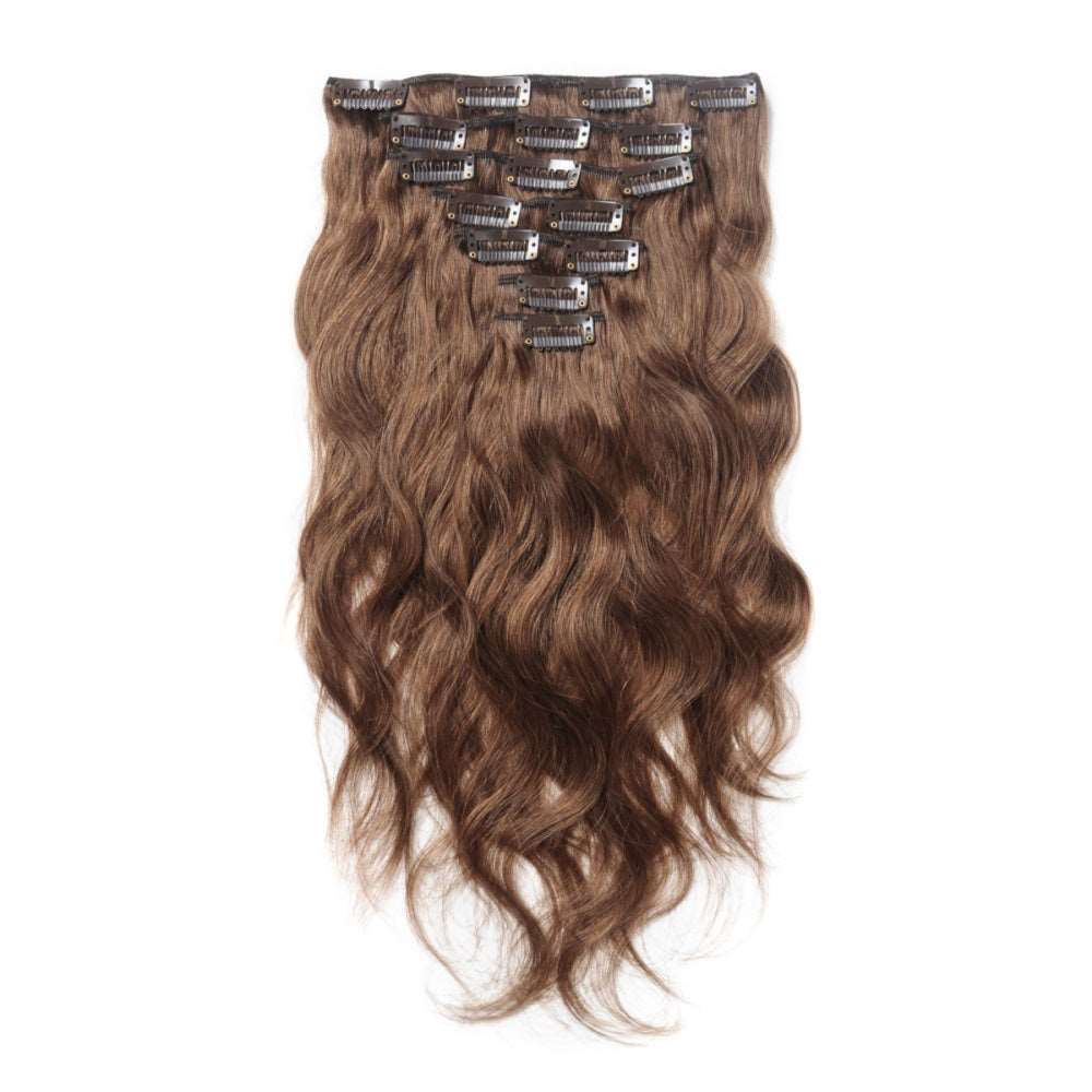 #8 LIGHT BROWN BODY WAVY 10 PIECE CLIP IN EXTENSIONS