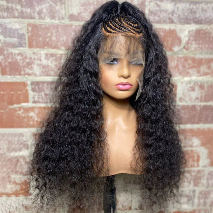 16"/18"/20" Afro poofy curly special braids 13x6 lace frontal wig with ponytail 250% density