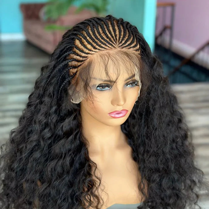 13x4 afro with 21 braids lace front wig 250% density
