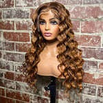 13x4 honey blonde crimps curls lace front wig 180% density