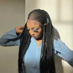 30" 13x7 fulani braided neat lace front wig 200%density 100% handmade