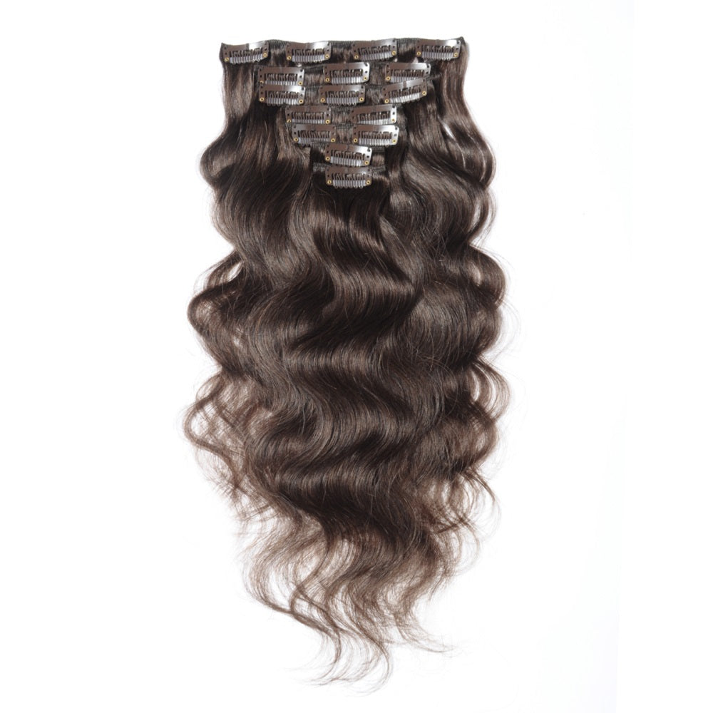 #4 CHOCOLATE BROWN BODY WAVY 10 PIECE CLIP IN EXTENSIONS